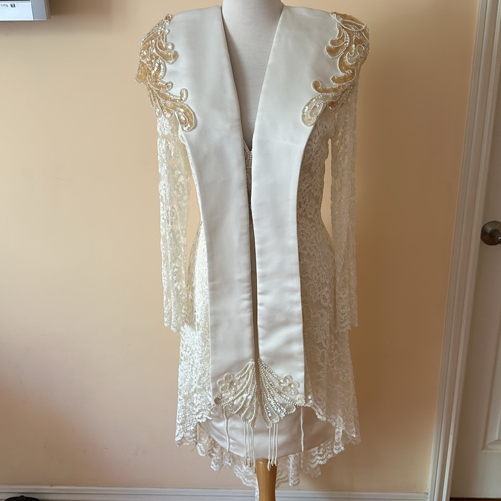 Two piece special occasion/wedding ivory satin/lace dress.